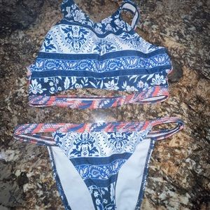 Bikini Set Blue White Coral Print Made By Mink Pink Resort Crossing Straps M